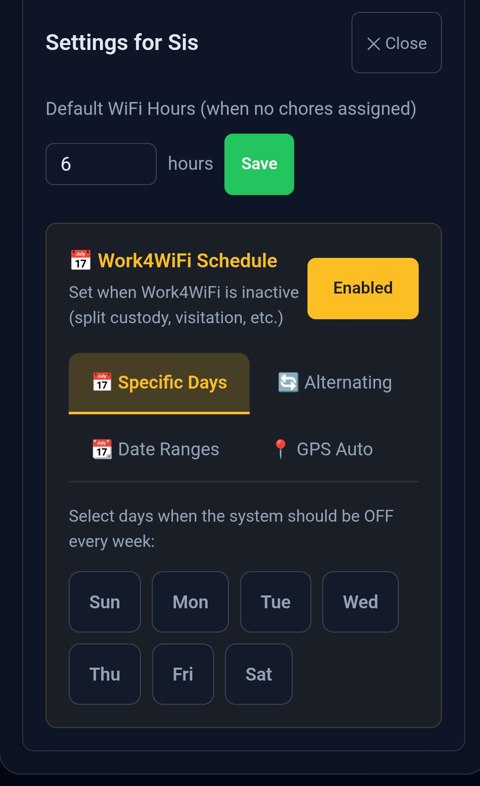 Days of week scheduling