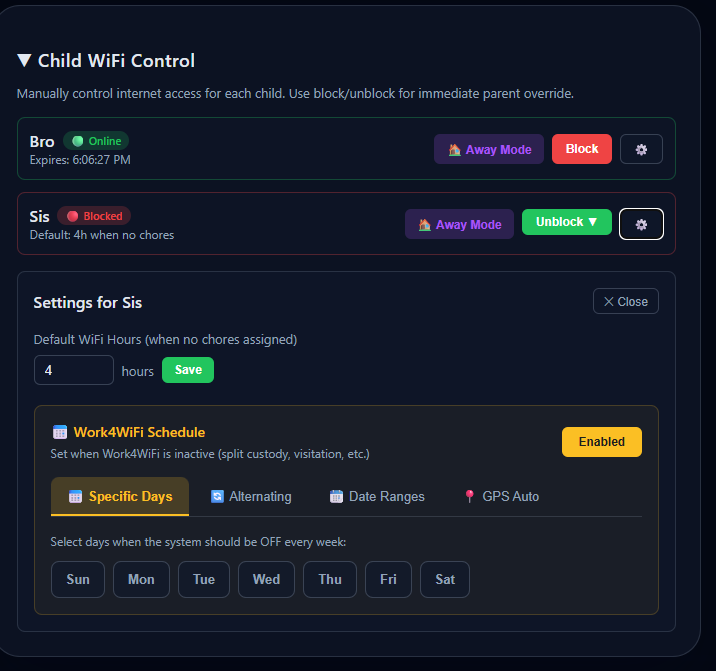 WiFi control and status